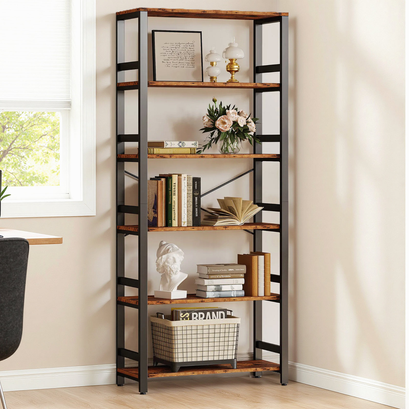17 Stories Bookshelf, 31.5In Wide Shelf 6 Tier Bookcase, 110Lbs